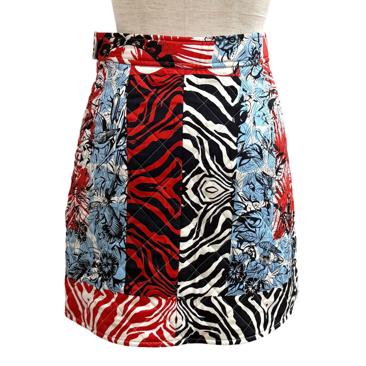 Excellent HERMES Mini skirt JUNGLE LOVE Sellier Button Quilted Trapezoid silk 34