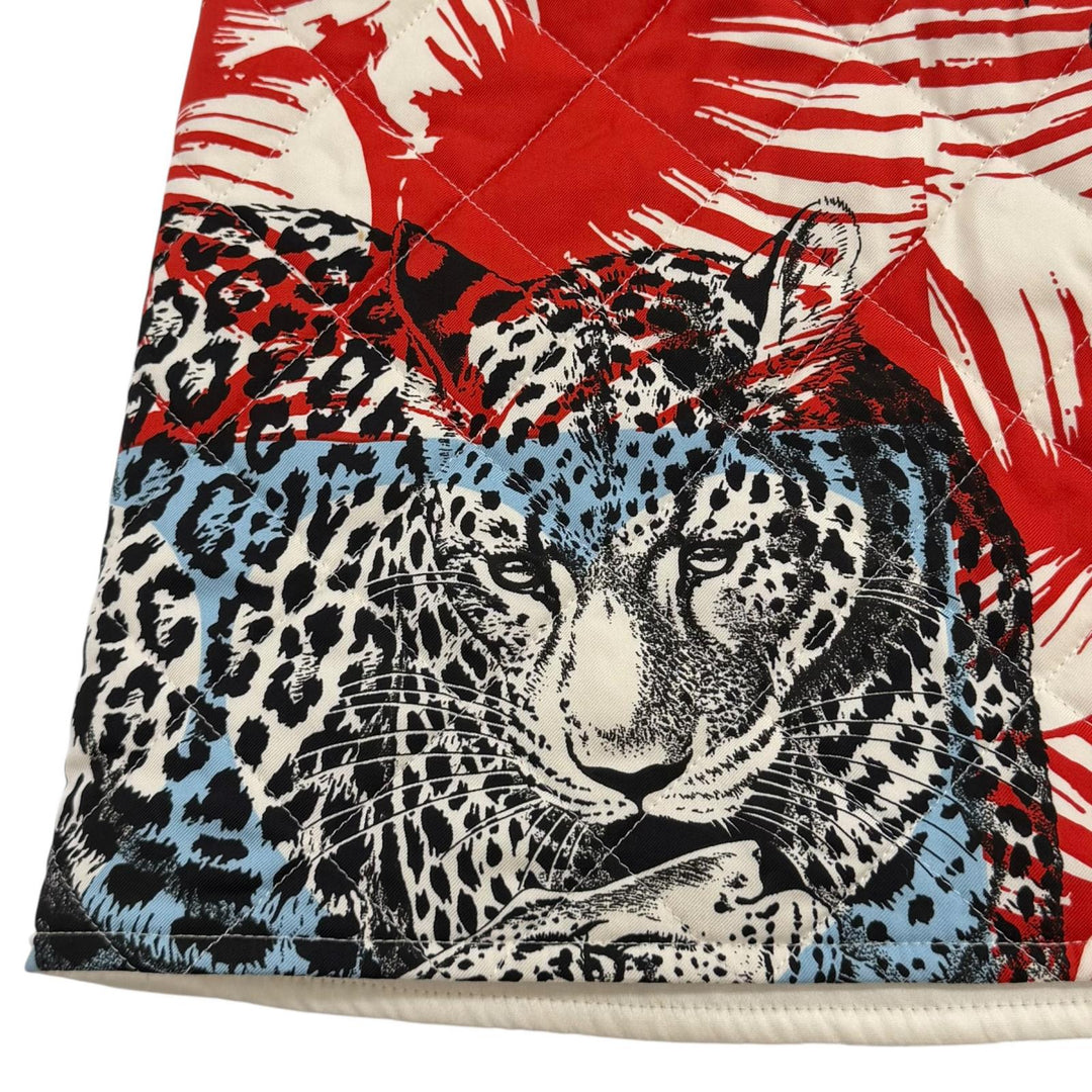 Excellent HERMES Mini skirt JUNGLE LOVE Sellier Button Quilted Trapezoid silk 34