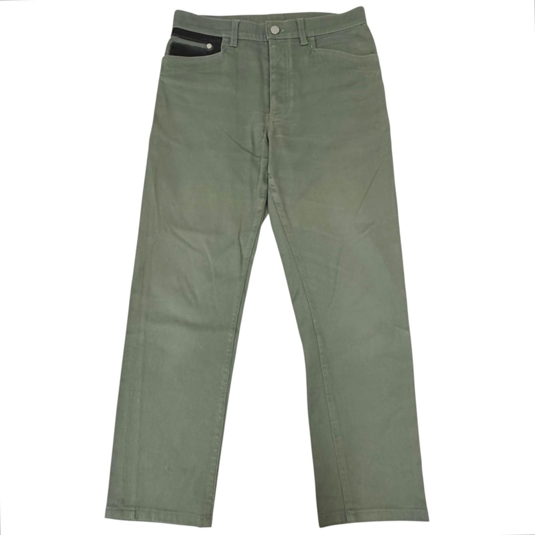 Great HERMES Pants Serie buttons, leather trim khaki cotton mens 40