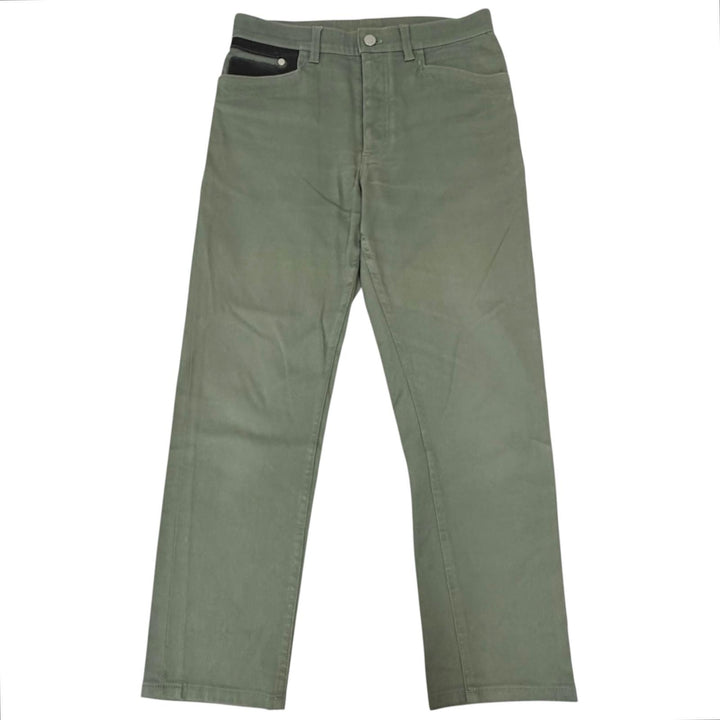Great HERMES Pants Serie buttons, leather trim khaki cotton mens 40
