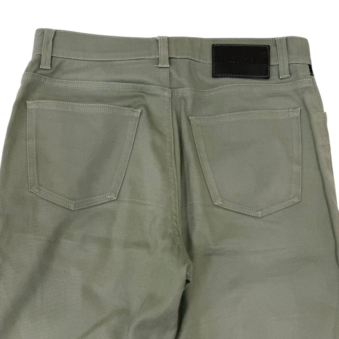 Great HERMES Pants Serie buttons, leather trim khaki cotton mens 40