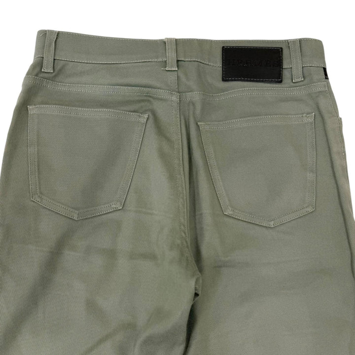 Great HERMES Pants Serie buttons, leather trim khaki cotton mens 40