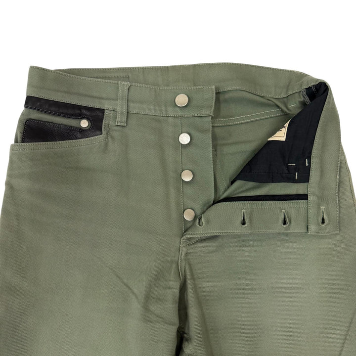 Great HERMES Pants Serie buttons, leather trim khaki cotton mens 40