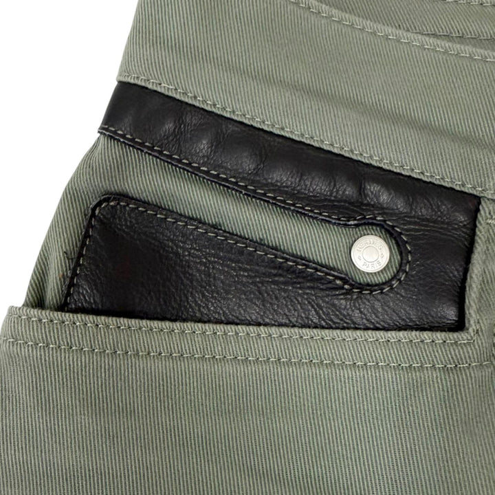 Great HERMES Pants Serie buttons, leather trim khaki cotton mens 40