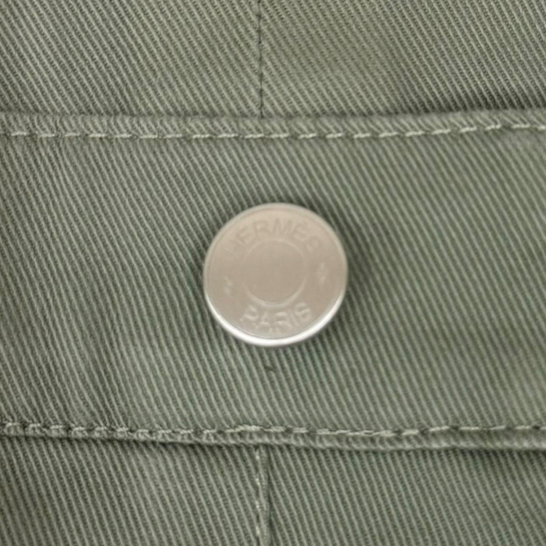 Great HERMES Pants Serie buttons, leather trim khaki cotton mens 40