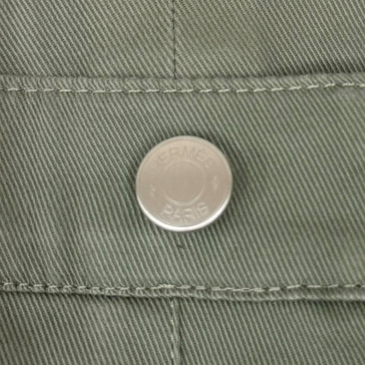 Great HERMES Pants Serie buttons, leather trim khaki cotton mens 40