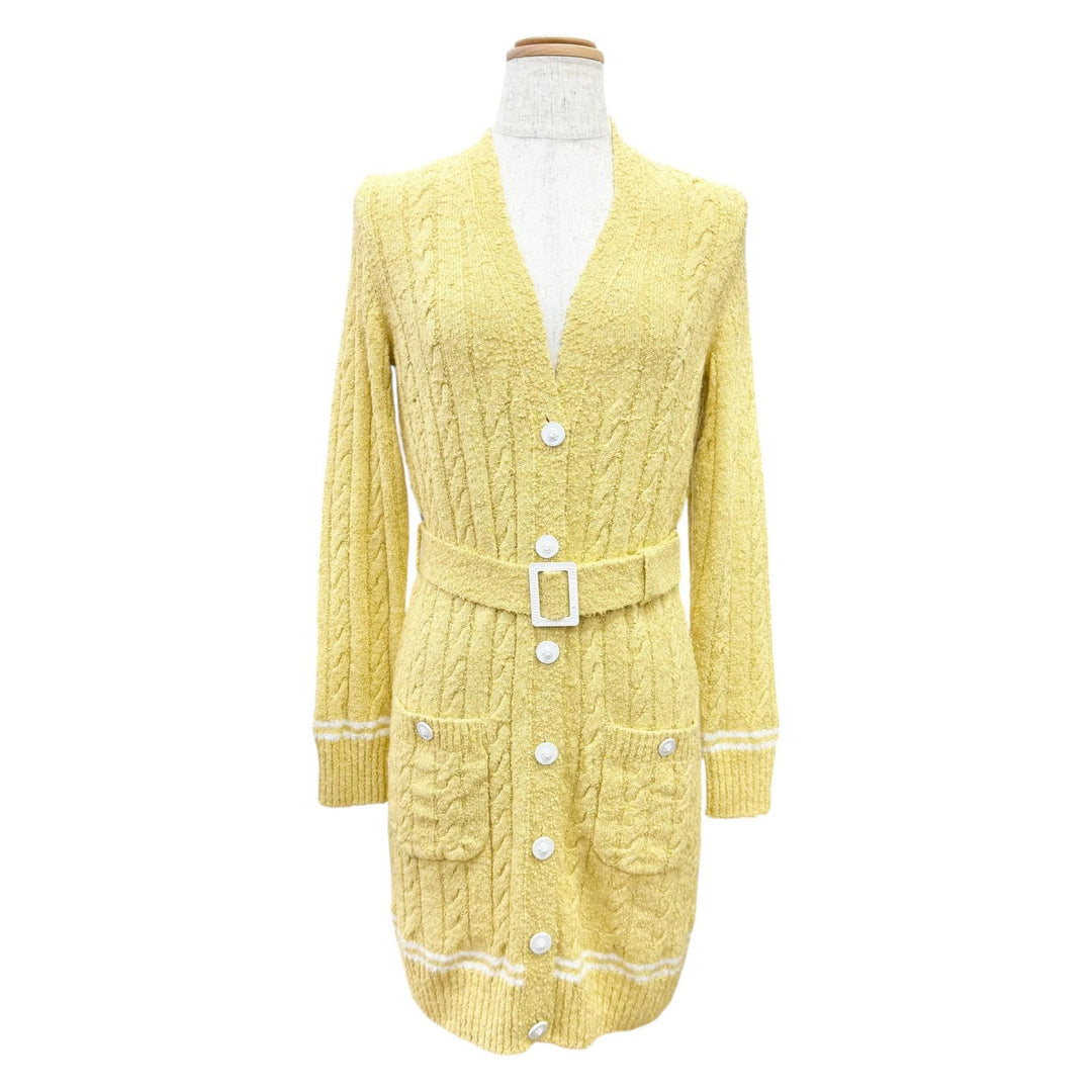 Excellent CHANEL cardigan Lion Button Belted V-Neck Long Sleeve Knit Top 34