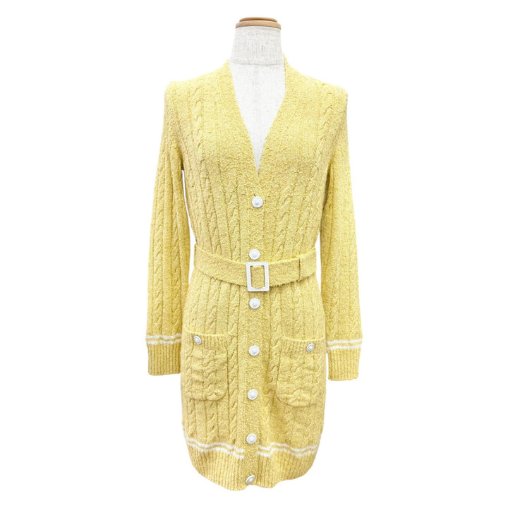 Excellent CHANEL cardigan Lion Button Belted V-Neck Long Sleeve Knit Top 34