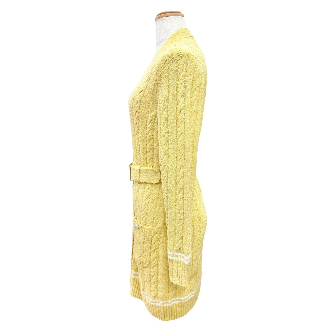 Excellent CHANEL cardigan Lion Button Belted V-Neck Long Sleeve Knit Top 34