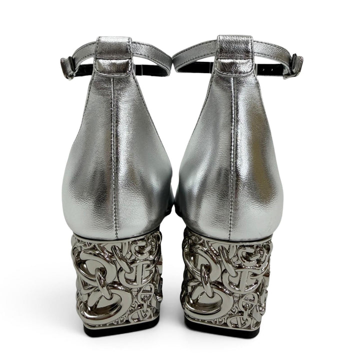 Pristine HERMES pumps Girly 60 Chaine d'Ancre Heel Ankle Strap Silver 36.5