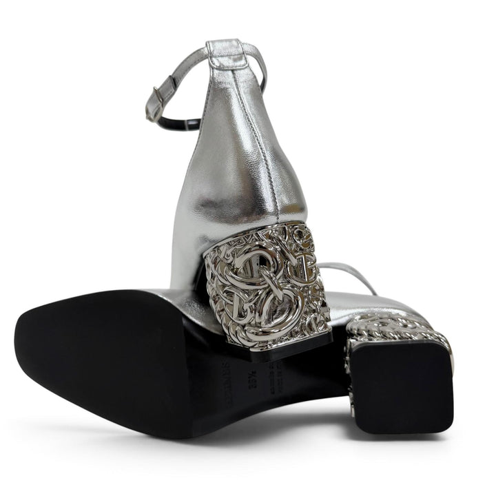 Pristine HERMES pumps Girly 60 Chaine d'Ancre Heel Ankle Strap Silver 36.5