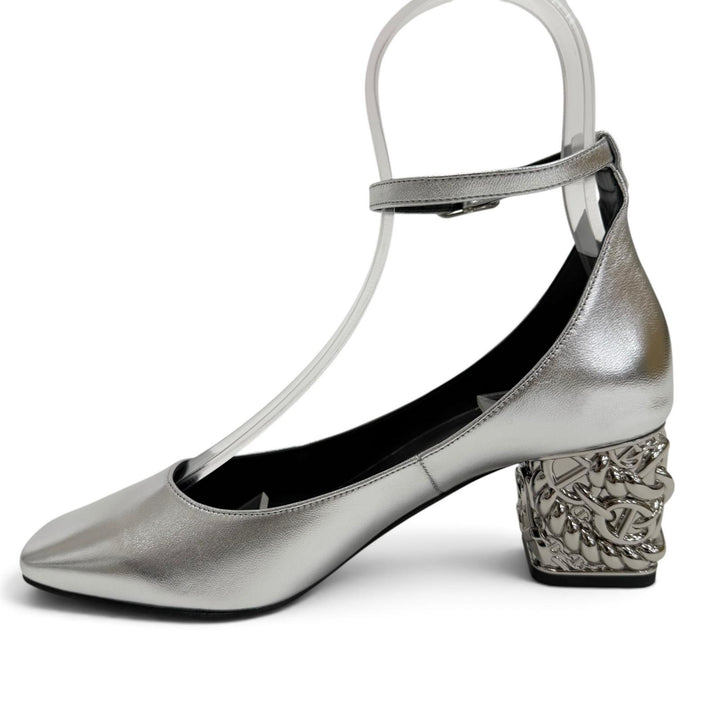Pristine HERMES pumps Girly 60 Chaine d'Ancre Heel Ankle Strap Silver 36.5