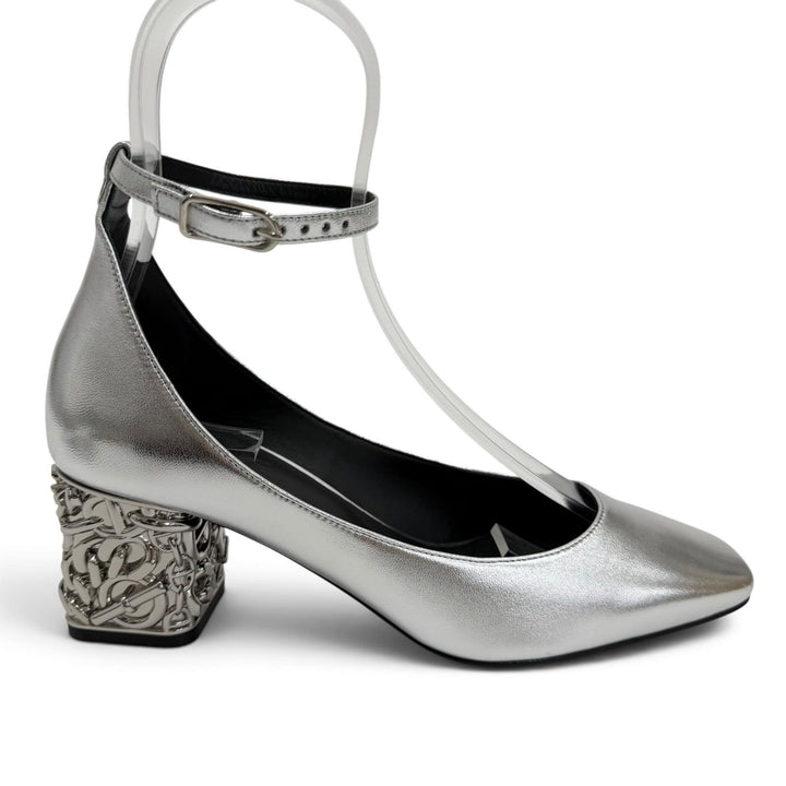 Pristine HERMES pumps Girly 60 Chaine d'Ancre Heel Ankle Strap Silver 36.5
