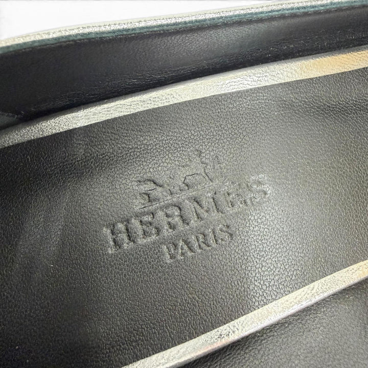Pristine HERMES pumps Girly 60 Chaine d'Ancre Heel Ankle Strap Silver 36.5