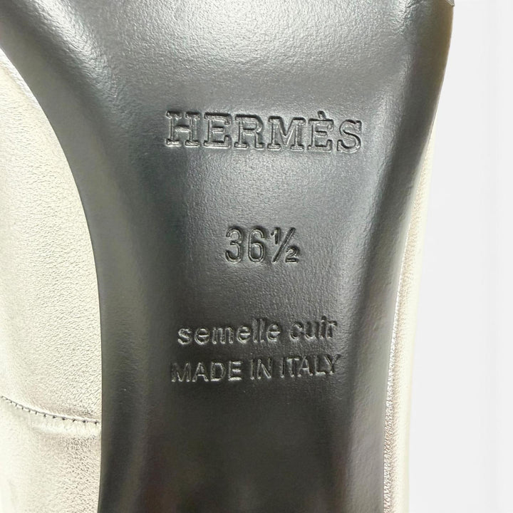 Pristine HERMES pumps Girly 60 Chaine d'Ancre Heel Ankle Strap Silver 36.5