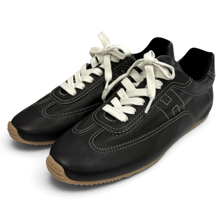 Pristine HERMES sneakers Master H logo lace-up leather black leather Women 36.5
