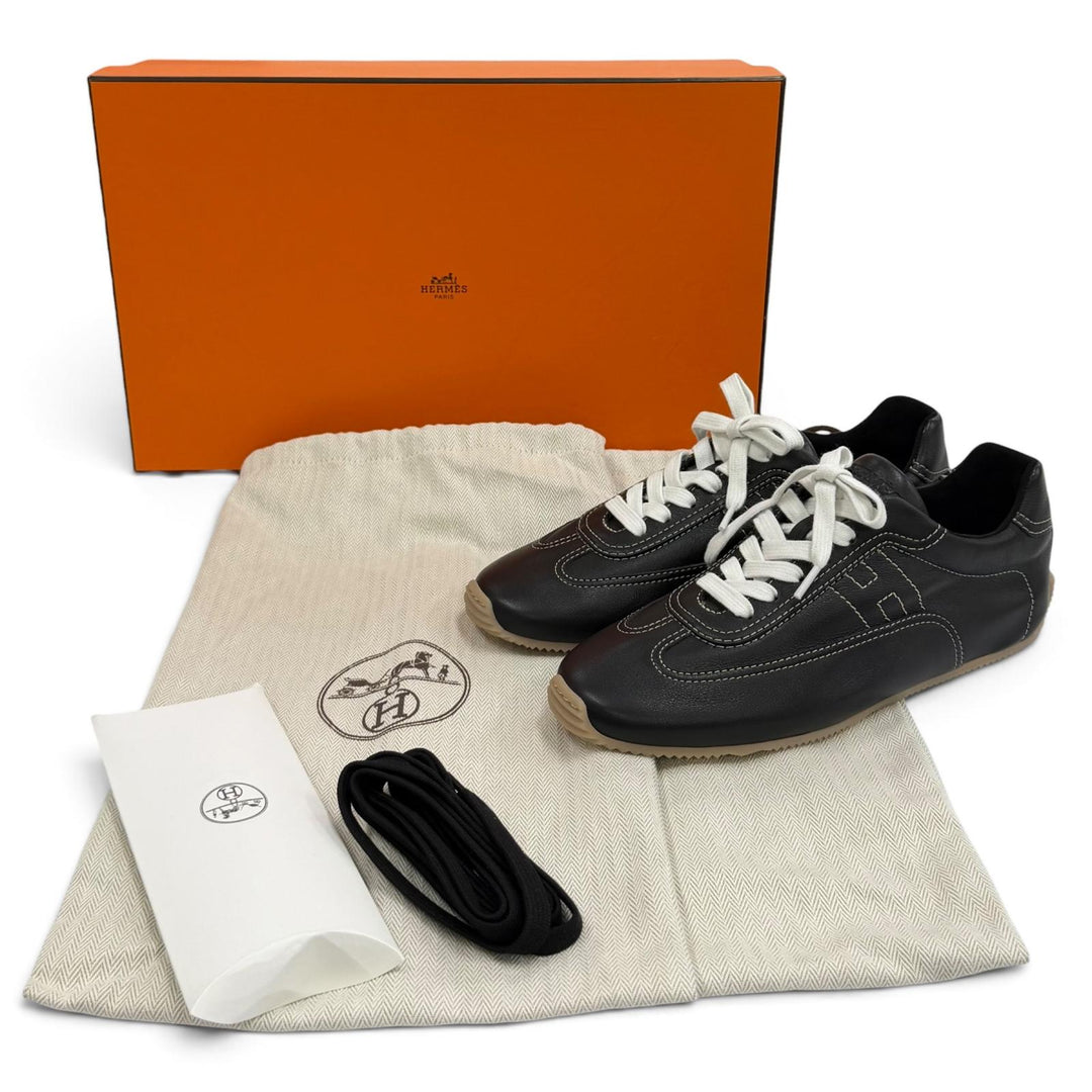 Pristine HERMES sneakers Master H logo lace-up leather black leather Women 36.5