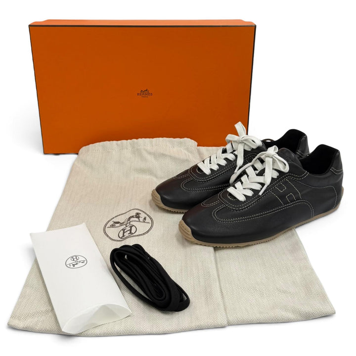 Pristine HERMES sneakers Master H logo lace-up leather black leather Women 36.5