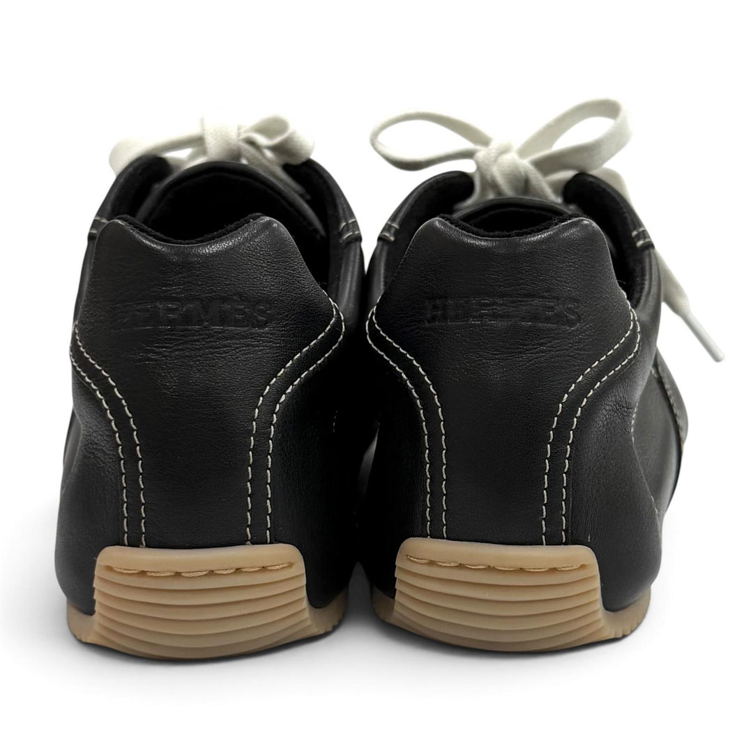 Pristine HERMES sneakers Master H logo lace-up leather black leather Women 36.5