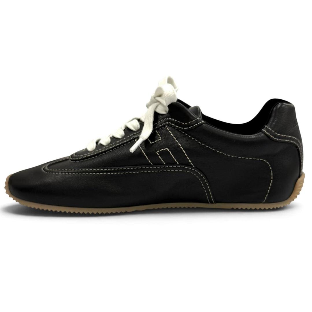 Pristine HERMES sneakers Master H logo lace-up leather black leather Women 36.5