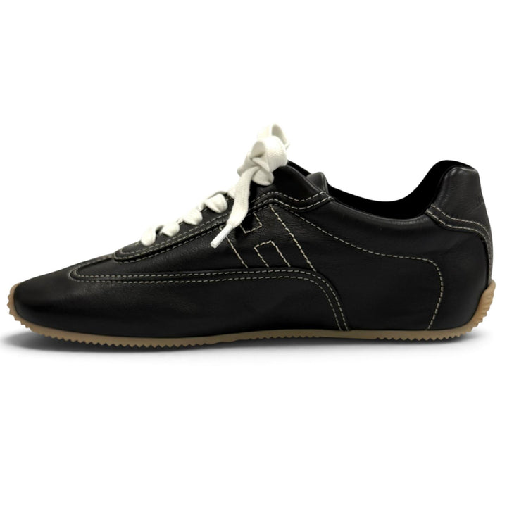 Pristine HERMES sneakers Master H logo lace-up leather black leather Women 36.5
