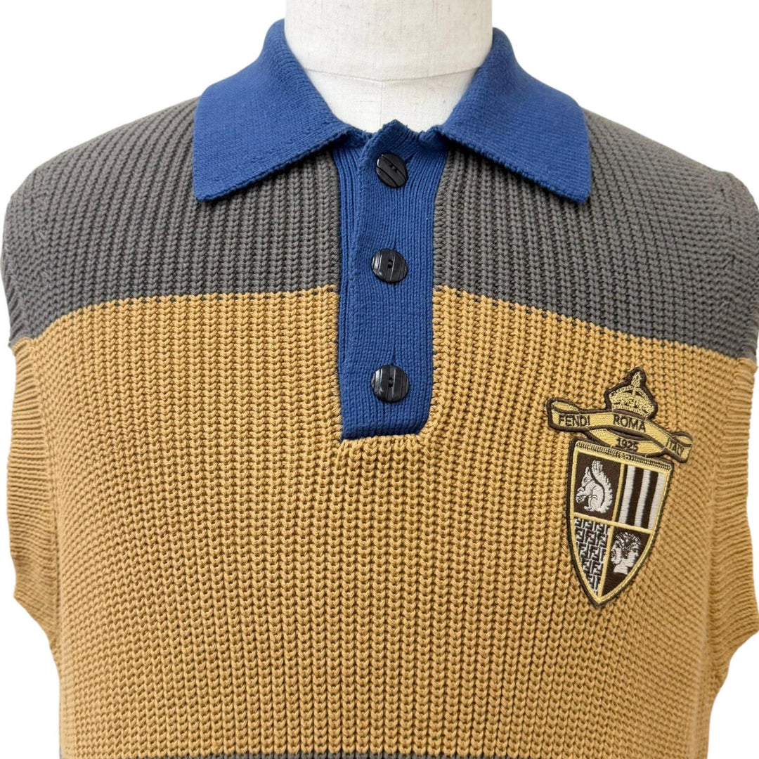 Excellent FENDI Best Icon Sleeveless Knit Polo Shirt Brown cotton