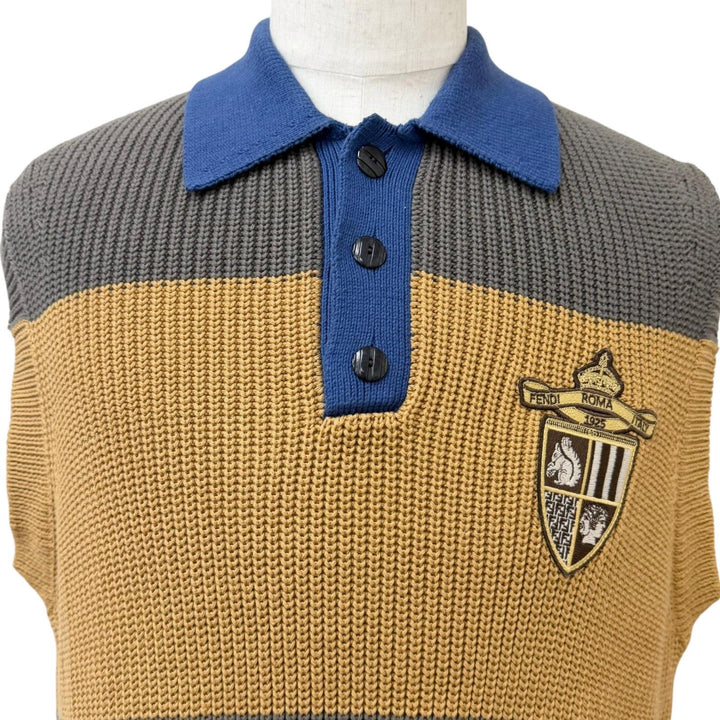 Excellent FENDI Best Icon Sleeveless Knit Polo Shirt Brown cotton