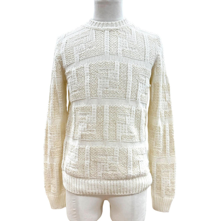 Pristine FENDI sweater FF logo knit white cotton mens 46 FZ091 AR82