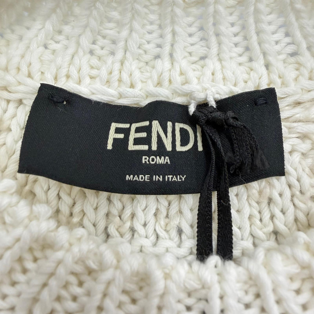 Pristine FENDI sweater FF logo knit white cotton mens 46 FZ091 AR82