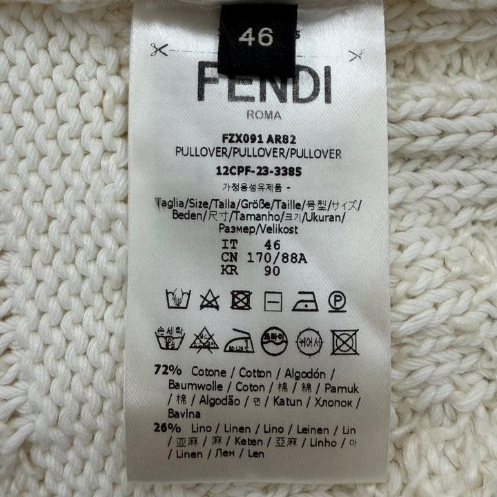Pristine FENDI sweater FF logo knit white cotton mens 46 FZ091 AR82