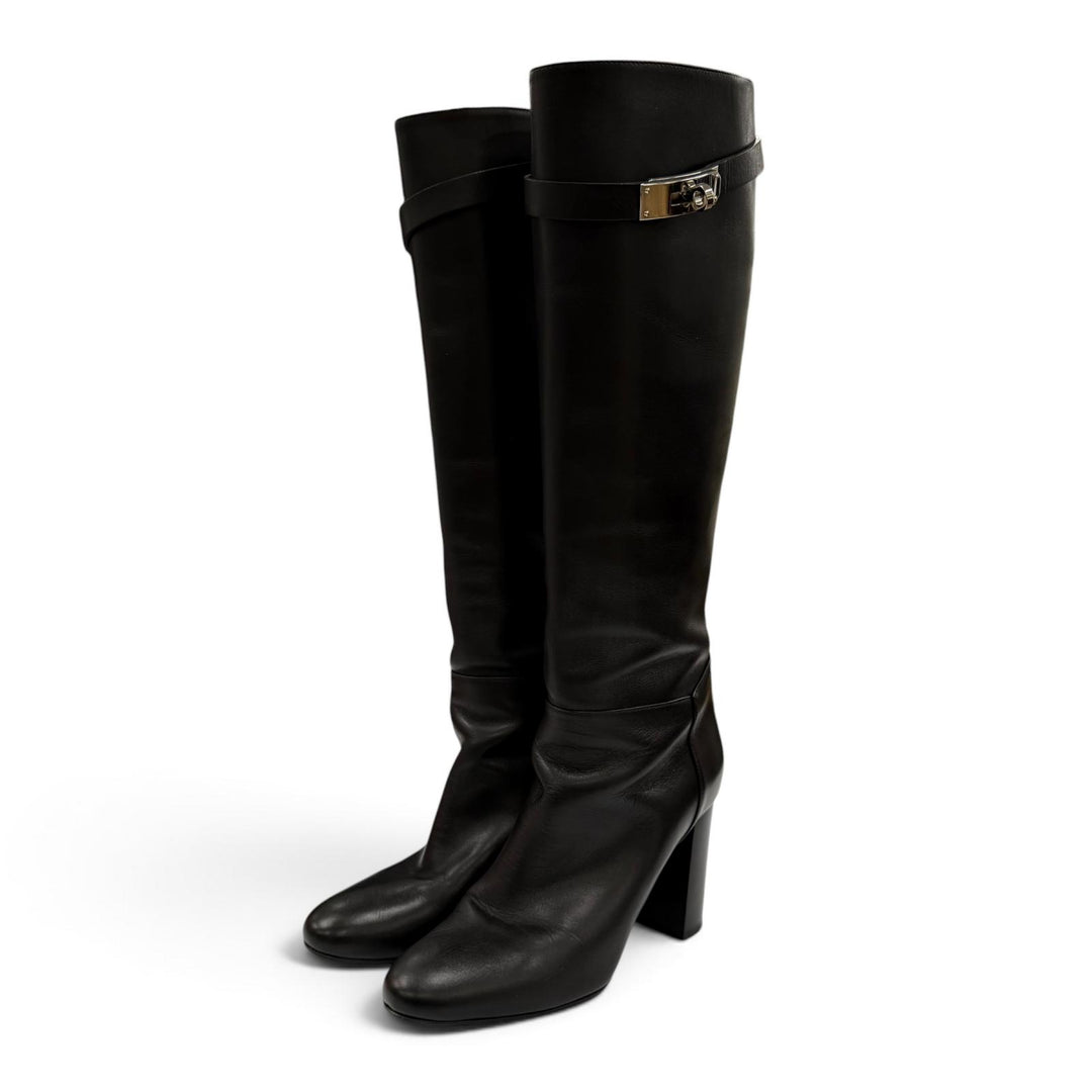 Great HERMES Knee-high boots Story 70 Kelly buckle chunky heel leather 36.5