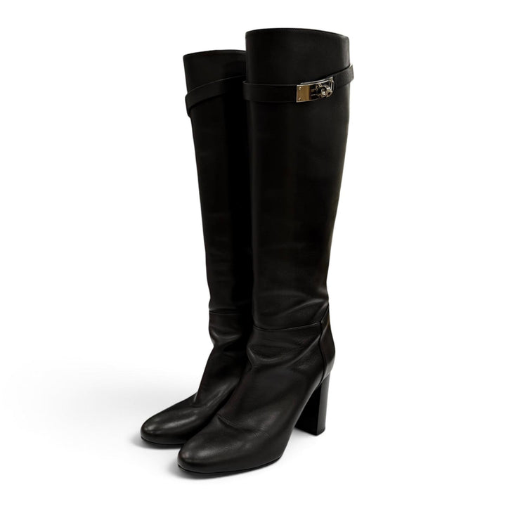 Great HERMES Knee-high boots Story 70 Kelly buckle chunky heel leather 36.5