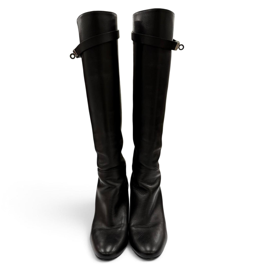 Great HERMES Knee-high boots Story 70 Kelly buckle chunky heel leather 36.5