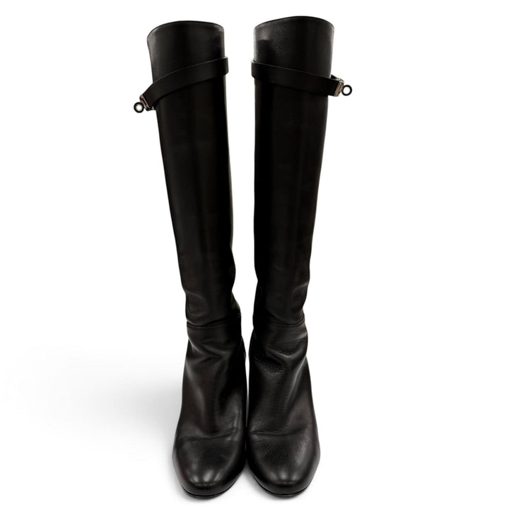 Great HERMES Knee-high boots Story 70 Kelly buckle chunky heel leather 36.5