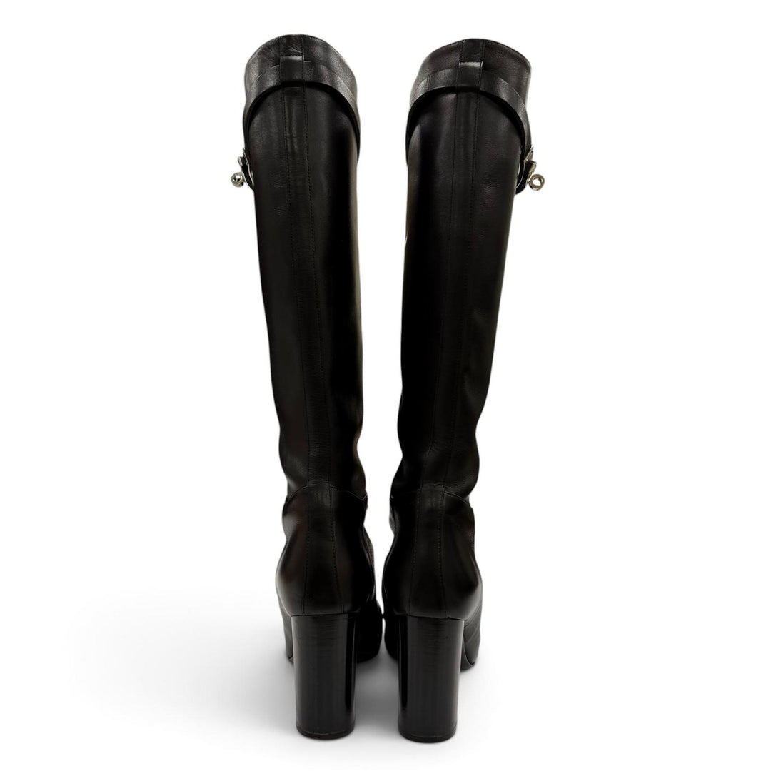 Great HERMES Knee-high boots Story 70 Kelly buckle chunky heel leather 36.5