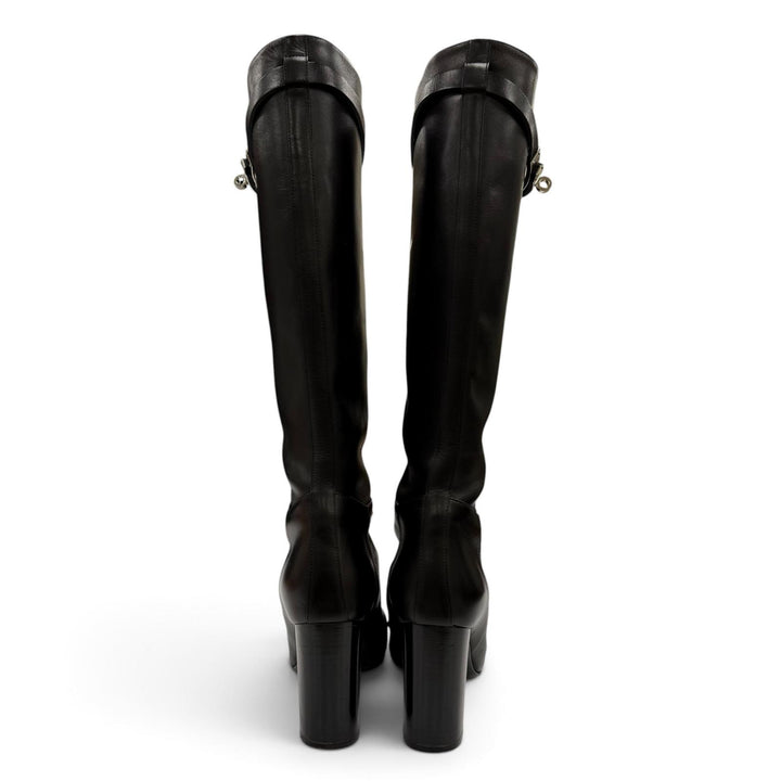 Great HERMES Knee-high boots Story 70 Kelly buckle chunky heel leather 36.5