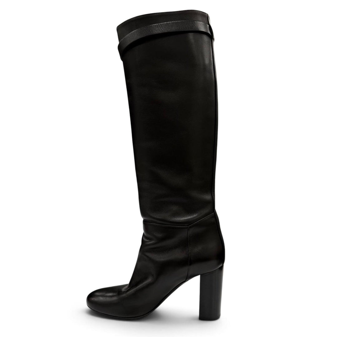 Great HERMES Knee-high boots Story 70 Kelly buckle chunky heel leather 36.5