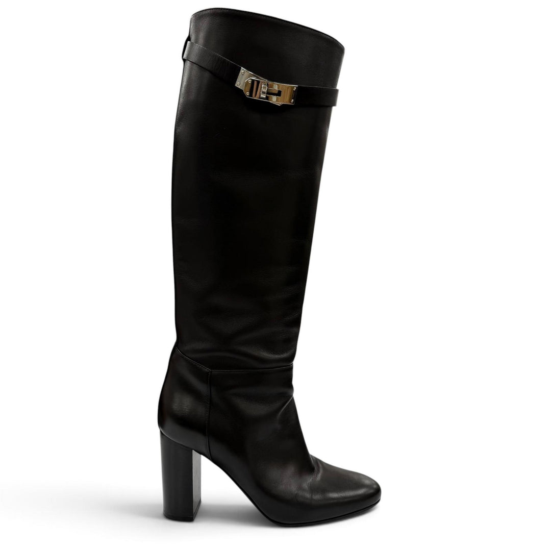 Great HERMES Knee-high boots Story 70 Kelly buckle chunky heel leather 36.5