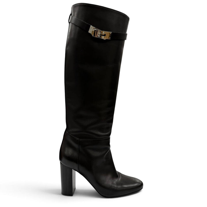 Great HERMES Knee-high boots Story 70 Kelly buckle chunky heel leather 36.5