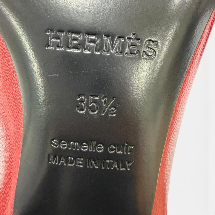 Excellent HERMES Sandals Paradi Constance H Logo Leather Mules Red Women 35.5