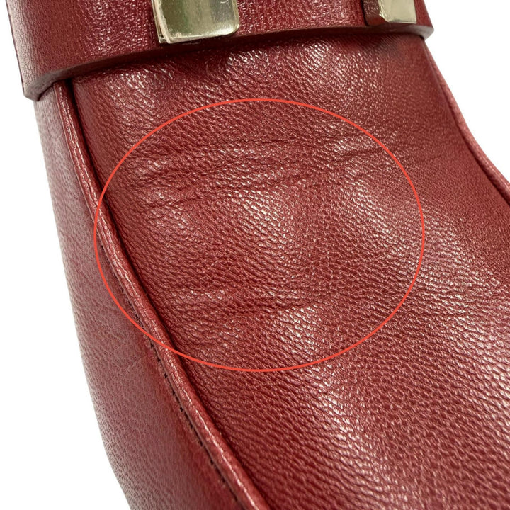 Excellent HERMES Sandals Paradi Constance H Logo Leather Mules Red Women 35.5