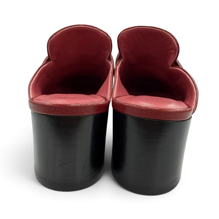 Excellent HERMES Sandals Paradi Constance H Logo Leather Mules Red Women 35.5