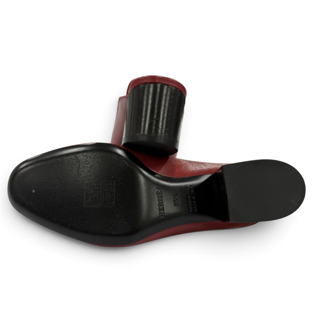 Excellent HERMES Sandals Paradi Constance H Logo Leather Mules Red Women 35.5