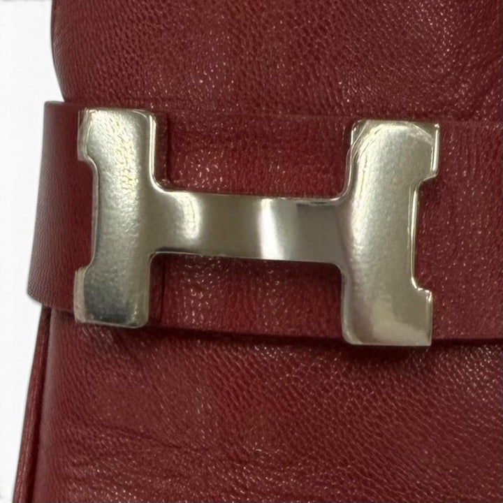 Excellent HERMES Sandals Paradi Constance H Logo Leather Mules Red Women 35.5