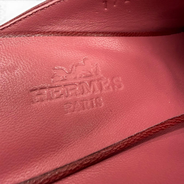 Excellent HERMES Sandals Paradi Constance H Logo Leather Mules Red Women 35.5