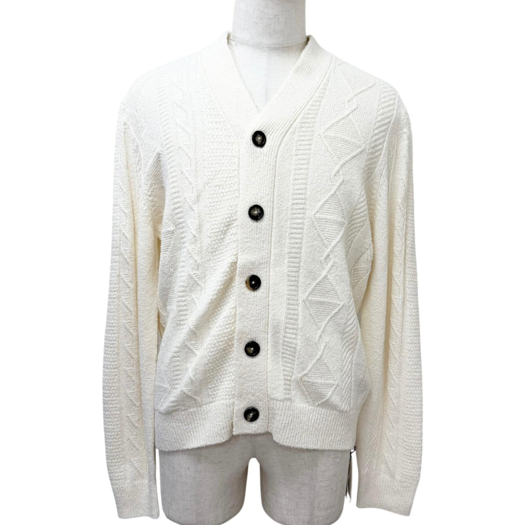 Pristine HERMES cardigan Long-sleeved cable knit sweater Ivory silk mens M