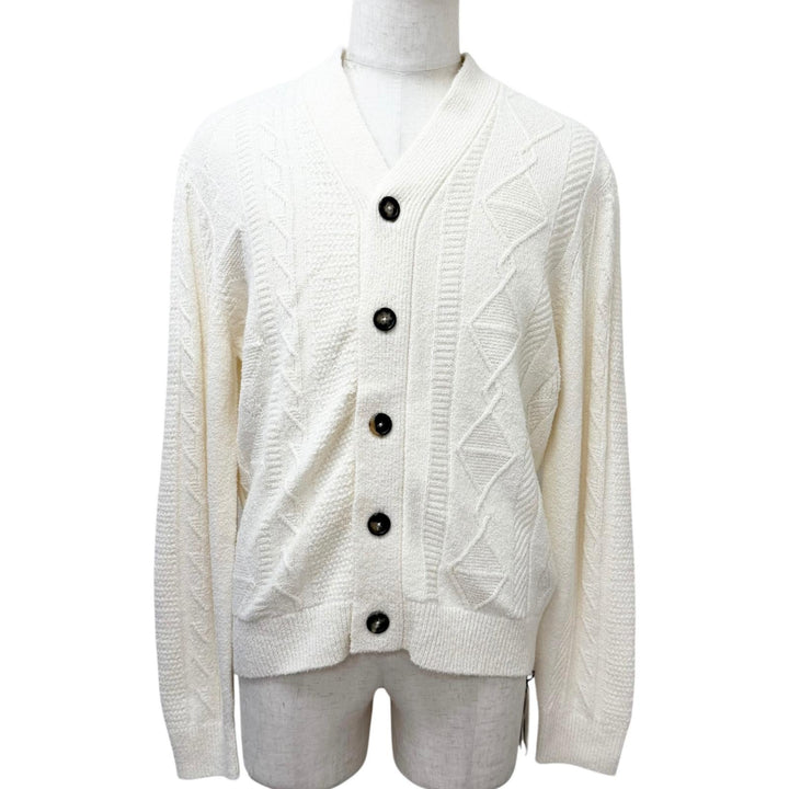 Pristine HERMES cardigan Long-sleeved cable knit sweater Ivory silk mens M