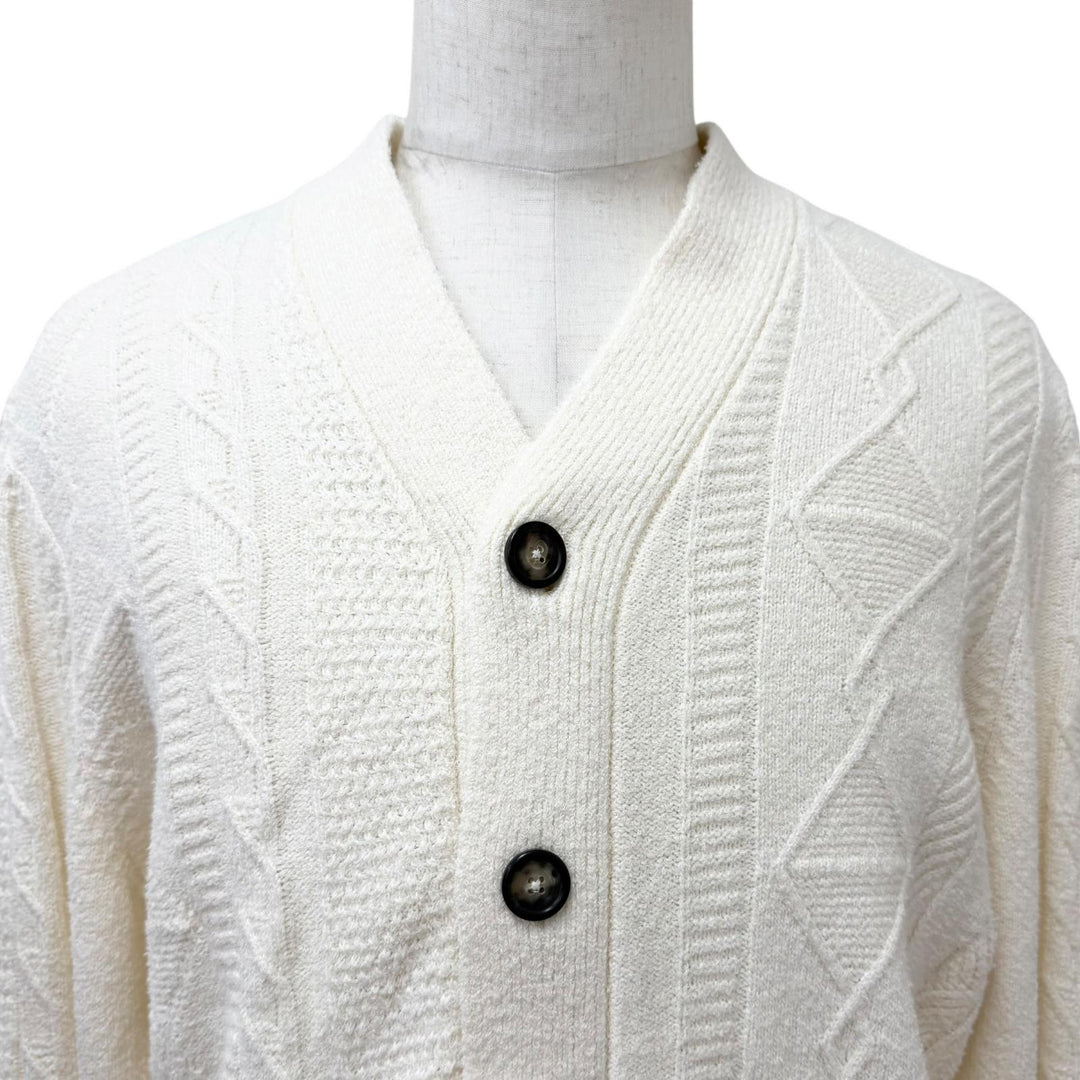 Pristine HERMES cardigan Long-sleeved cable knit sweater Ivory silk mens M