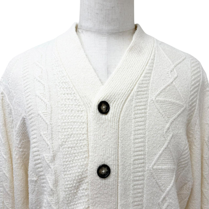 Pristine HERMES cardigan Long-sleeved cable knit sweater Ivory silk mens M
