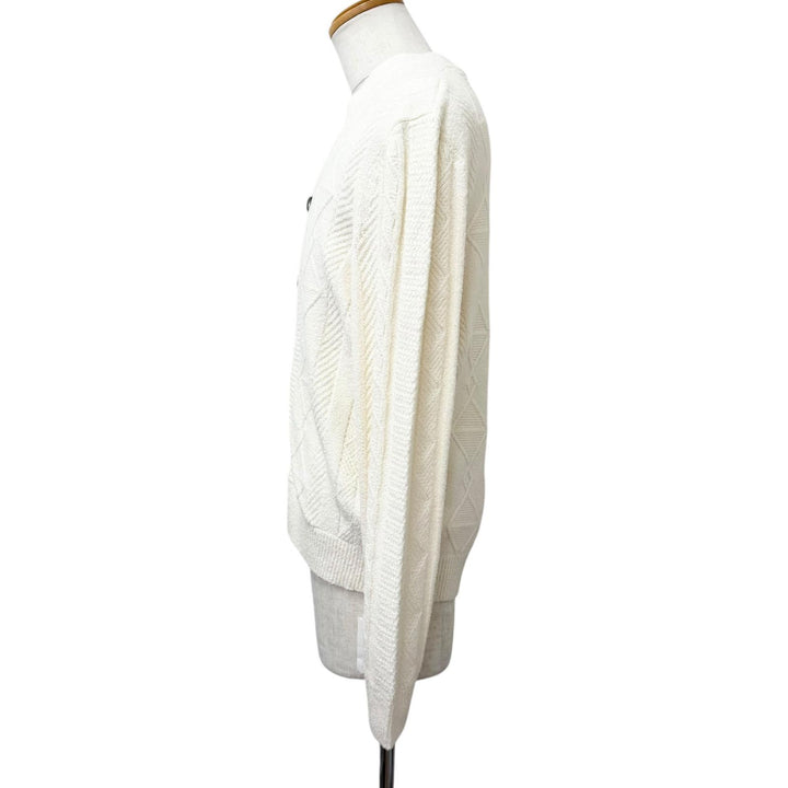 Pristine HERMES cardigan Long-sleeved cable knit sweater Ivory silk mens M
